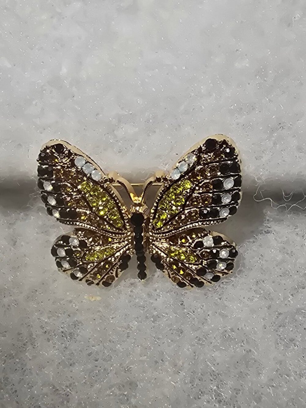 Butterfly Brooch – Gold-Tone Black Multicolor Stone Butterfly Pin